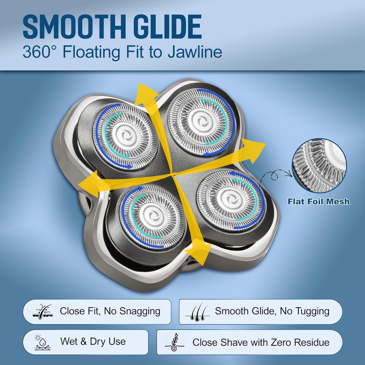 Electric Shaver Rotary - Yedek Tıraş Bıçakları, 4 Adet Yüzer