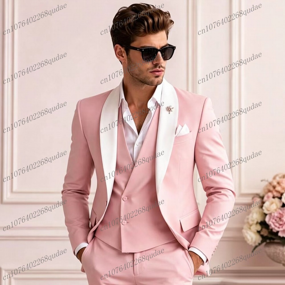 Men'S Grooming For Wedding - Beyaz Yaka Pembe Resmi Erkek Takımı