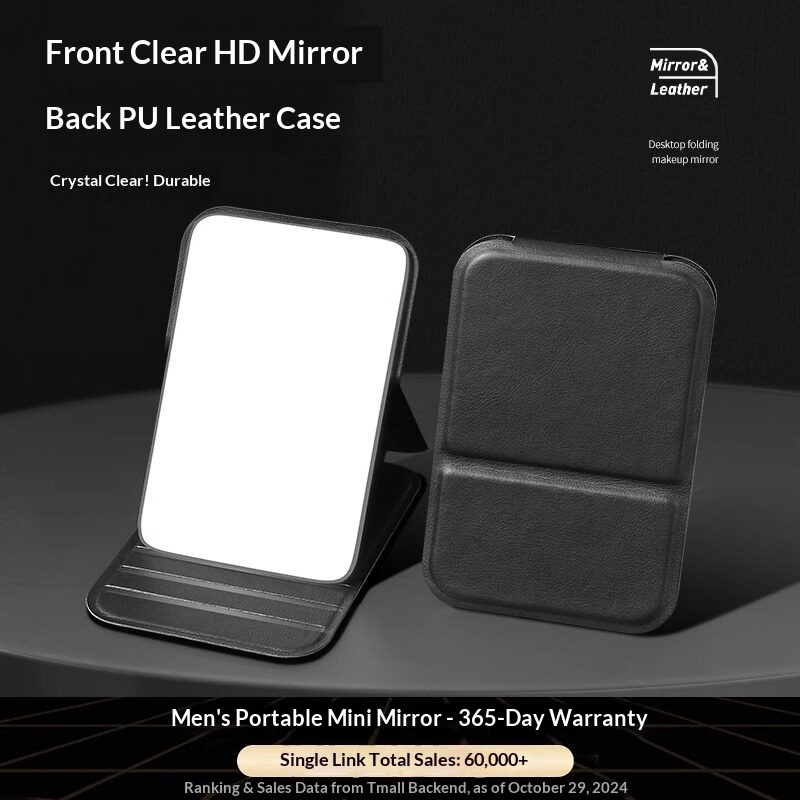 Men'S Grooming Mirror - Katlanabilir PU Deri Kompakt Ayna Taşınabilir